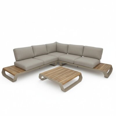 Palm Springs hoek loungeset 5 personen | aluminium + hardhout | beige | 4-delig - 267x267cm