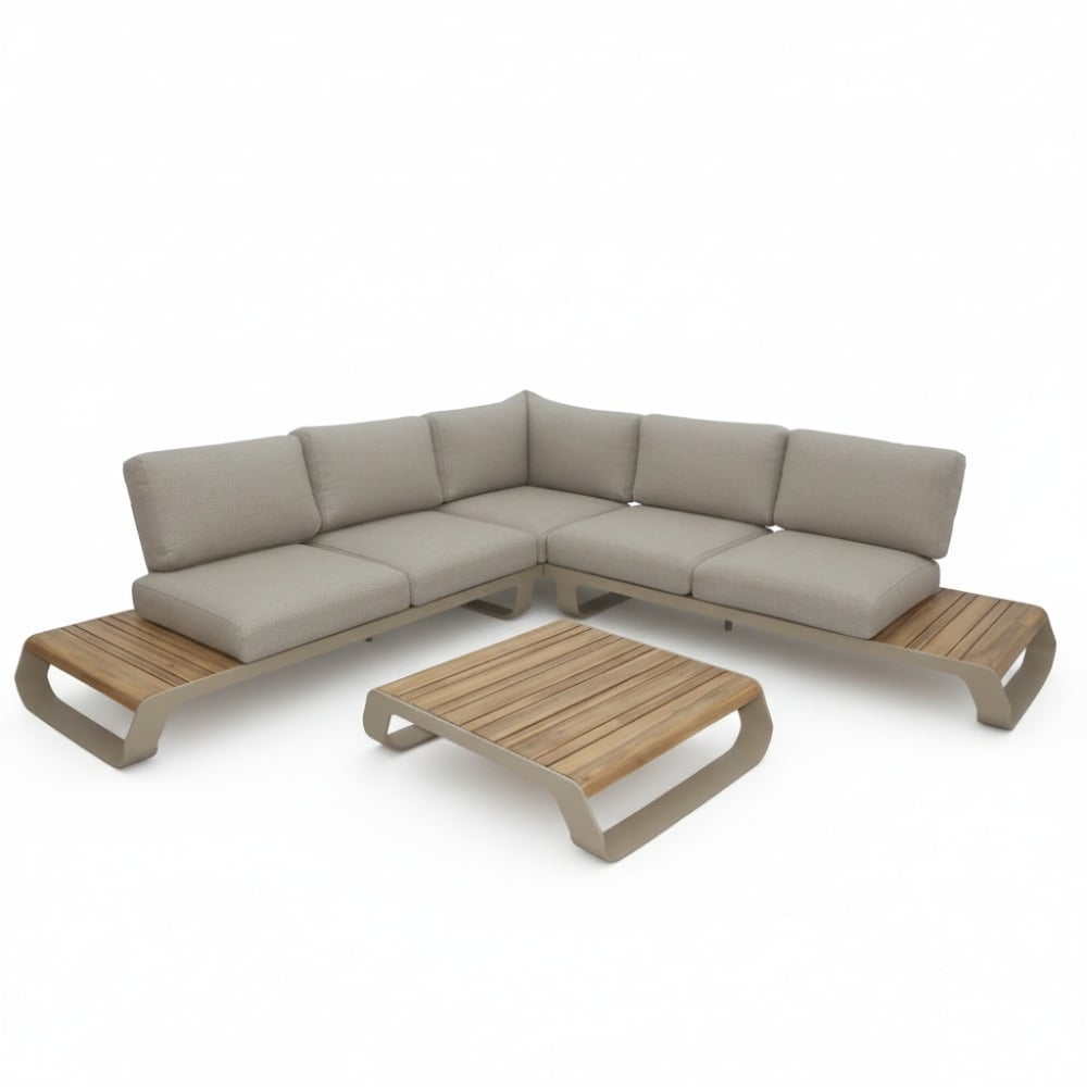 Palm Springs hoek loungeset 5 personen | aluminium + hardhout | beige | 4-delig - 267x267cm