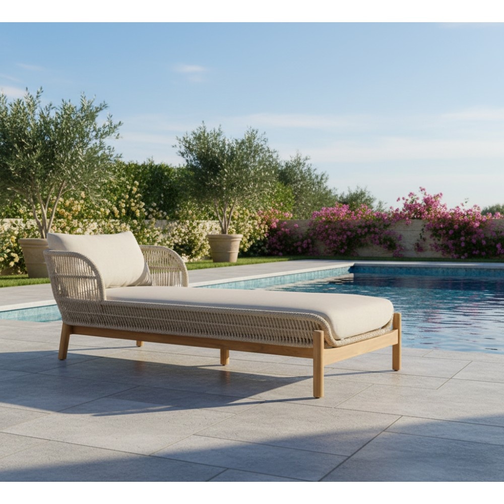 Braga ligbed | touw + hardhout | zand | 190cm