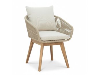 Bella dining tuinstoel | touw + hardhout | zand