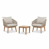 Bella lounge balkonset 2 personen | touw + hardhout | zand | 3-delig