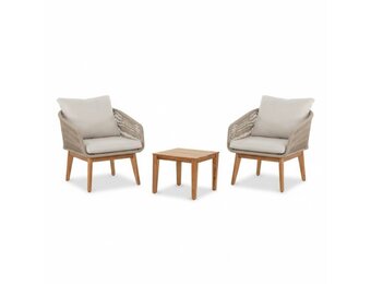 Bella lounge balkonset 2 personen | touw + hardhout | zand | 3-delig
