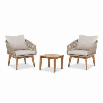 Bella lounge balkonset 2 personen | touw + hardhout | zand | 3-delig