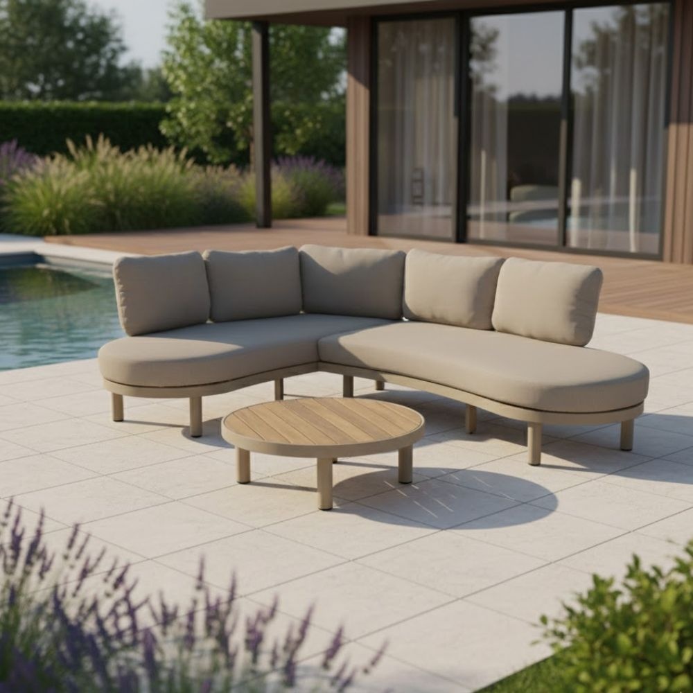 Washington hoek loungeset 5 personen | aluminium + hardhout | beige | 4-delig - 259x195cm