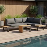 Melbourne chaise longue balkon loungeset 4 personen | aluminium + polywood | antraciet | 3-delig - 250x175cm