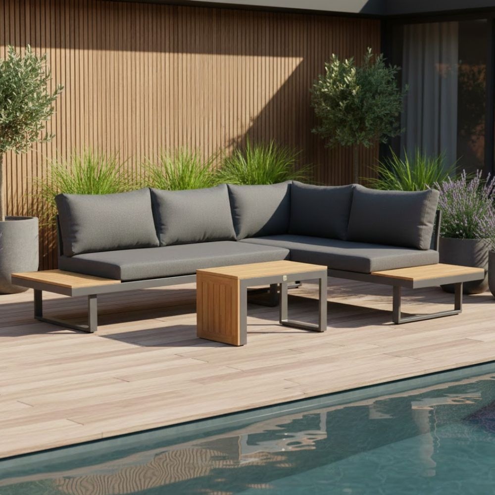 Melbourne chaise longue balkon loungeset 4 personen | aluminium + polywood | antraciet | 3-delig - 250x175cm