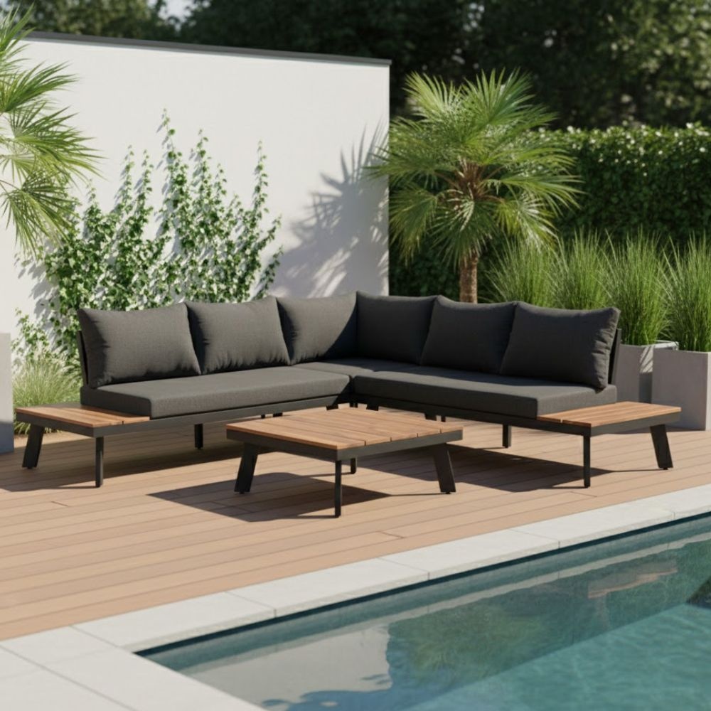 New York hoek loungeset 5 personen | aluminium + hardhout | Light Teaklook | 4-delig - 248x248cm