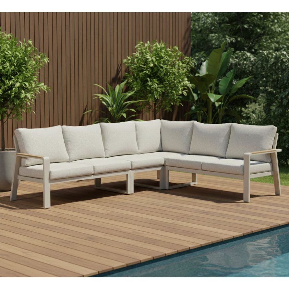 Lola hoek loungeset L-vorm 6 personen | aluminium + polywood | beige | 4-delig - 288x220cm