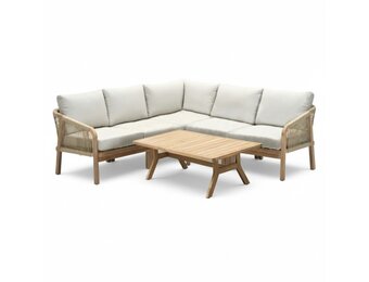 Bergamo hoek loungeset 6 personen | touw + hardhout | zand | 4-delig - 234x230cm