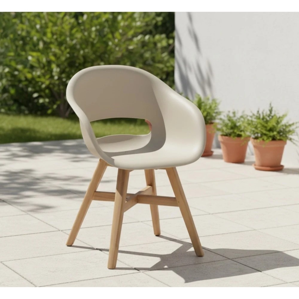 Karlstad tuinstoel | kunststof + hardhout | beige