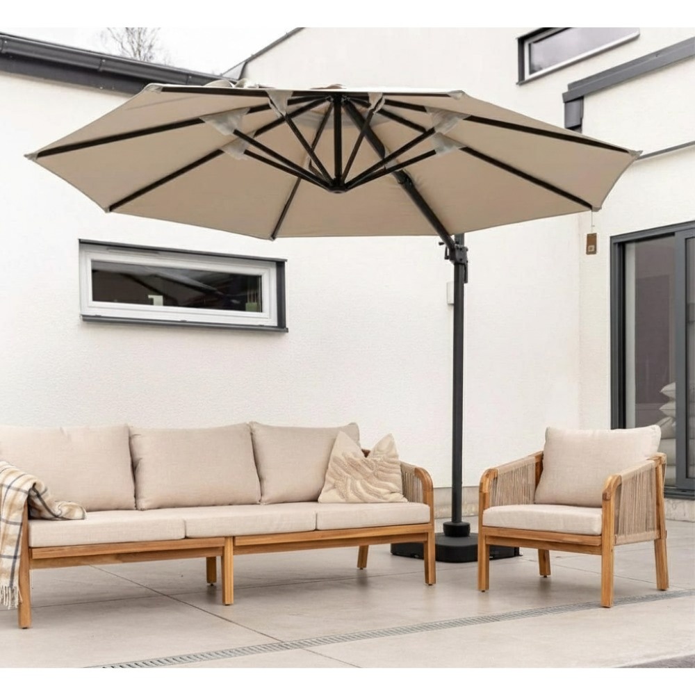 Bergamo stoel-bank loungeset 5 personen | touw + hardhout | zand | 4-delig