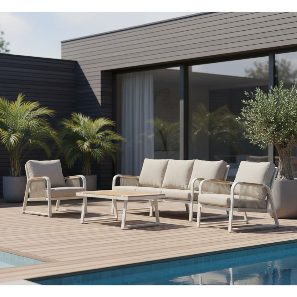 Como stoel-bank loungeset - 5 personen | aluminium + polywood | beige | 3-delig