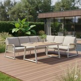 Como dining loungeset 6 personen | aluminium + polywood | beige | 4-delig - 271x210cm