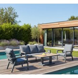 Budapest stoel-bank loungeset met verstelbare tafel 5 personen | aluminium + polywood | antraciet | 4-delig