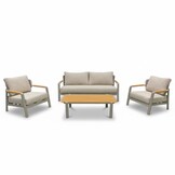 Marbella stoel-bank loungeset 4 personen | aluminium + teak | beige | 4-delig