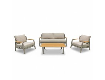 Marbella stoel-bank loungeset 4 personen | aluminium + teak | beige | 4-delig