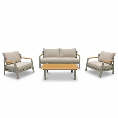 Marbella stoel-bank loungeset 4 personen | aluminium + teak | beige | 4-delig