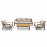 Marbella stoel-bank loungeset 5 personen | aluminium + teak | beige | 4-delig