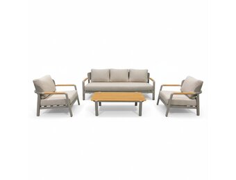 Marbella stoel-bank loungeset 5 personen | aluminium + teak | beige | 4-delig