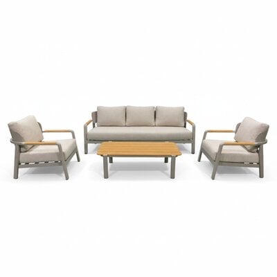 Marbella stoel-bank loungeset 5 personen | aluminium + teak | beige | 4-delig