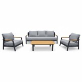Marbella stoel-bank loungeset 5 personen | aluminium + teak | antraciet | 4-delig
