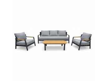 Marbella stoel-bank loungeset 5 personen | aluminium + teak | antraciet | 4-delig