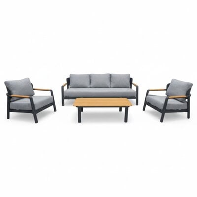 Marbella stoel-bank loungeset 5 personen | aluminium + teak | antraciet | 4-delig