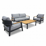 Marbella stoel-bank loungeset 4 personen | aluminium + teak | antraciet | 4-delig