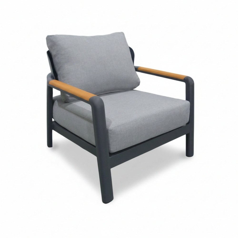 Marbella stoel-bank loungeset 4 personen | aluminium + teak | antraciet | 4-delig