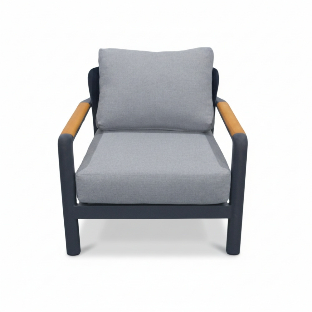 Marbella stoel-bank loungeset 4 personen | aluminium + teak | antraciet | 4-delig