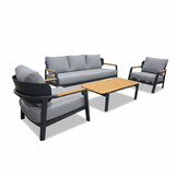 Marbella stoel-bank loungeset 5 personen | aluminium + teak | antraciet | 4-delig