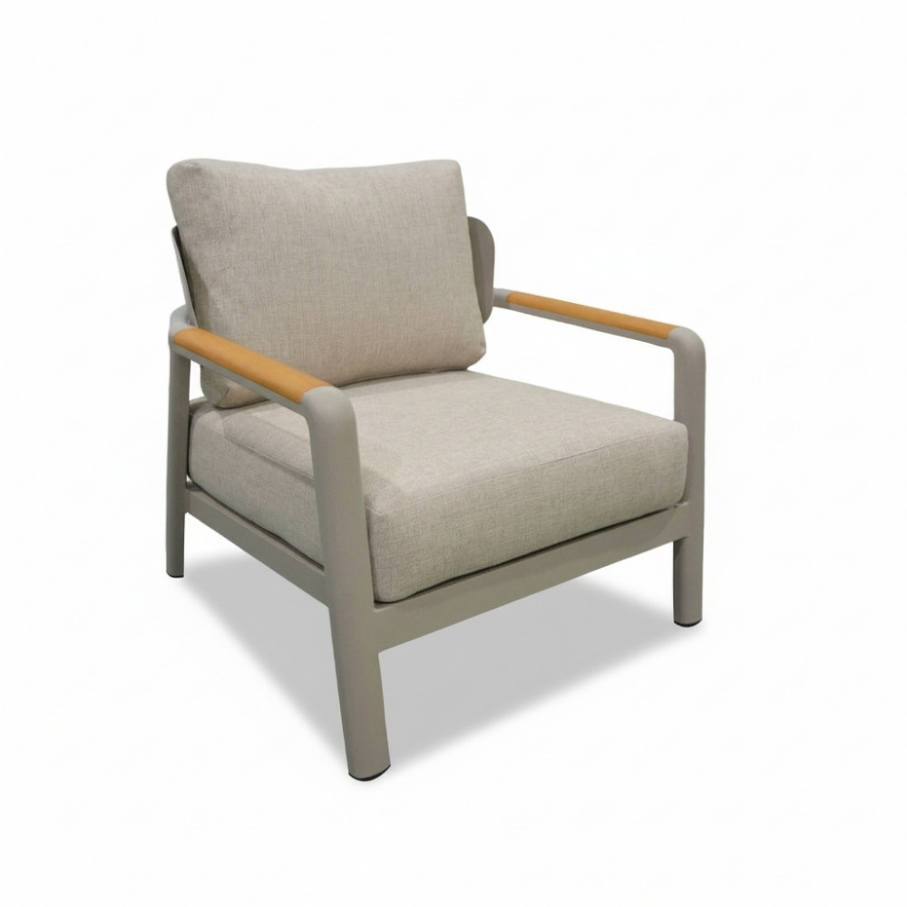 Marbella stoel-bank loungeset 4 personen | aluminium + teak | beige | 4-delig