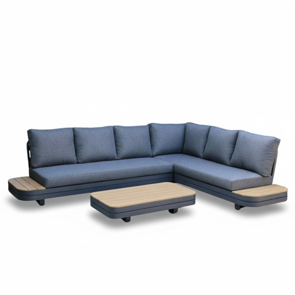 Serrento hoek loungeset rechts 6 personen incl. tafel | aluminium + polywood | antraciet | 4-delig