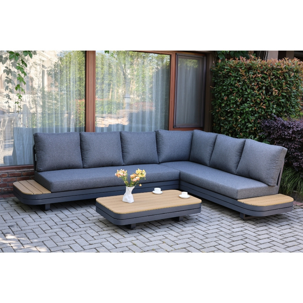 Serrento hoek loungeset rechts 6 personen incl. tafel | aluminium + polywood | antraciet | 4-delig