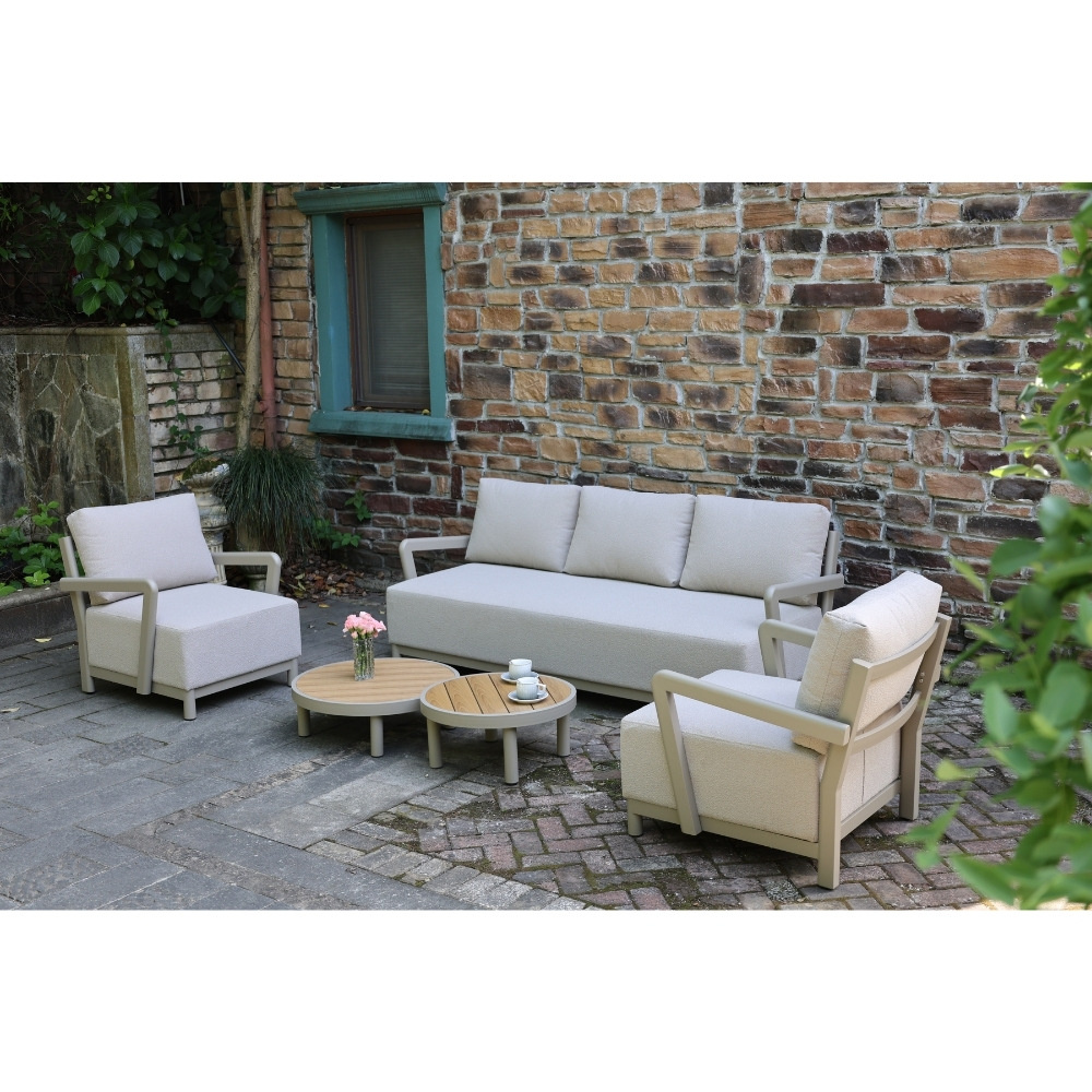 Amalfi stoel-bank loungeset 5 personen incl. tafels | aluminium + polywood | beige | 5-delig