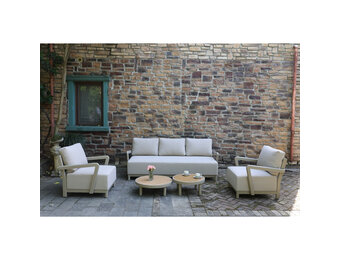 Amalfi stoel-bank loungeset 5 personen incl. tafels | aluminium + polywood | beige | 5-delig