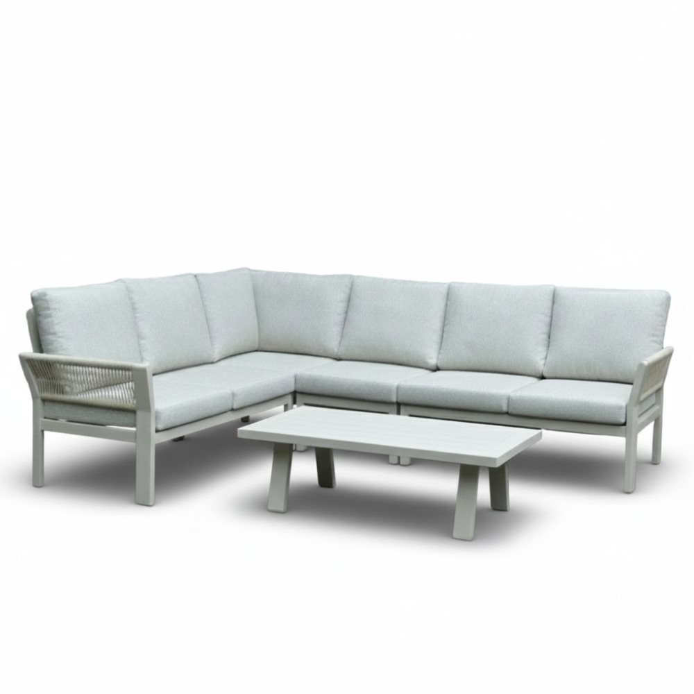 Venezia hoek loungeset 6 personen incl. tafel | aluminium + touw | beige | 6-delig - 267x207cm
