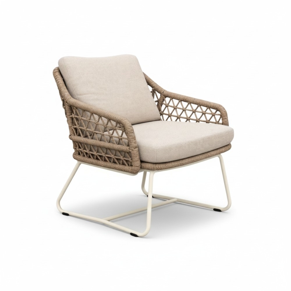 Gianna loungestoel | touw + aluminium | Almond Beige