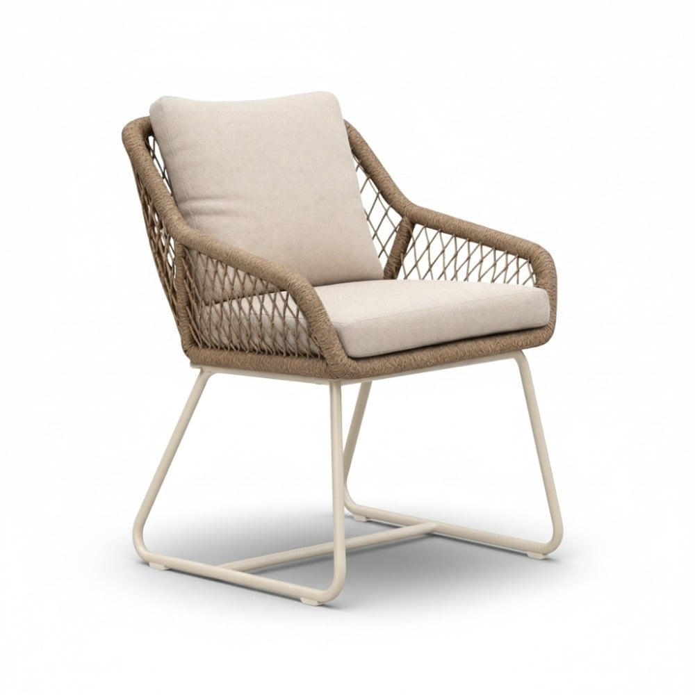 Portofino dining tuinstoel | touw + aluminium | Almond Beige