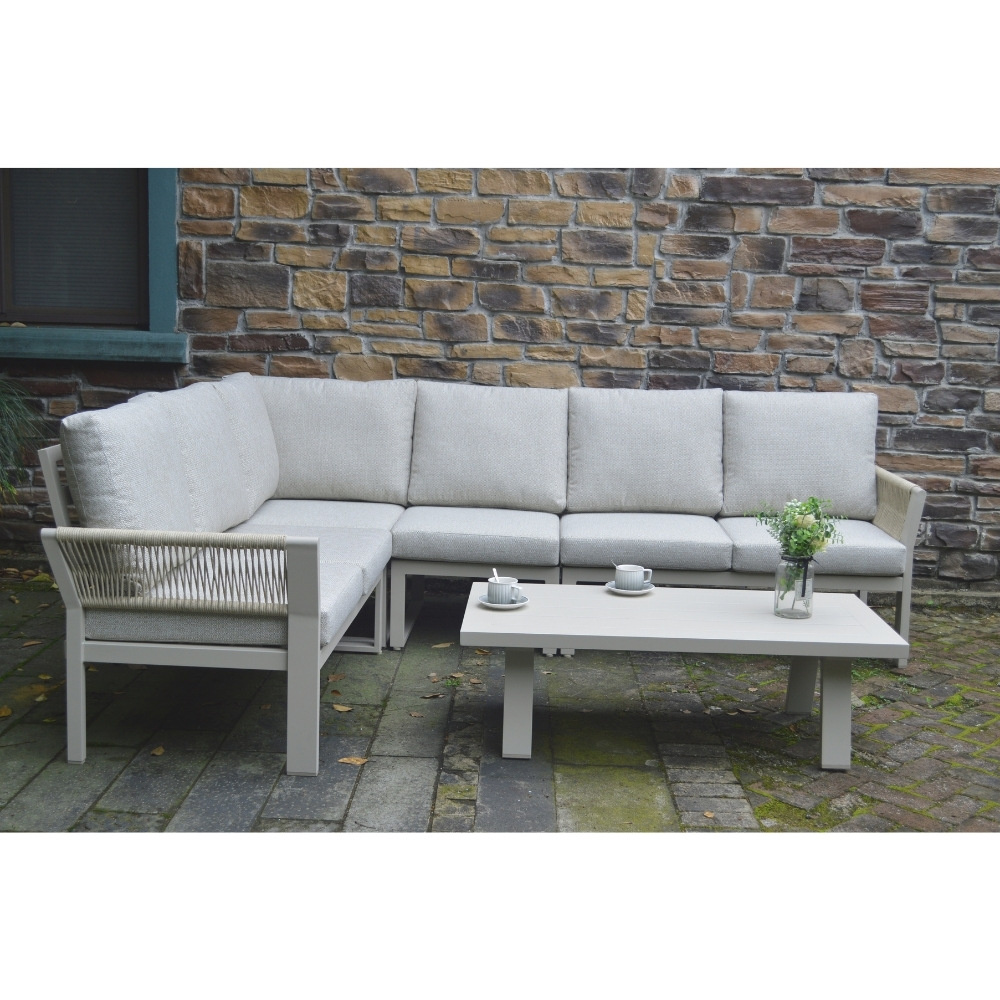 Venezia hoek loungeset 6 personen incl. tafel | aluminium + touw | beige | 6-delig - 267x207cm