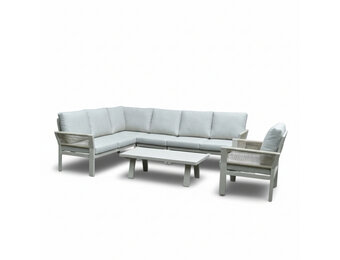 Venezia hoek loungeset incl. stoel en tafel 7 personen | aluminium + touw | beige | 6-delig