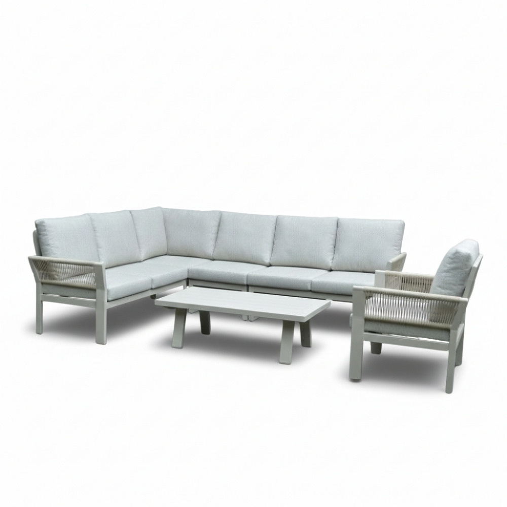 Venezia hoek loungeset incl. stoel en tafel 7 personen | aluminium + touw | beige | 6-delig