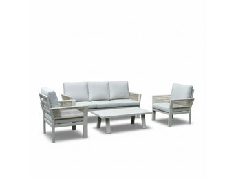 Venezia stoel-bank loungeset 5 personen incl. tafel | aluminium + touw | beige | 4-delig
