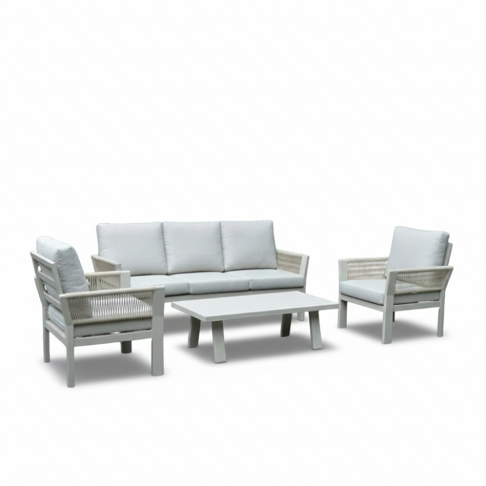 Venezia stoel-bank loungeset 5 personen incl. tafel | aluminium + touw | beige | 4-delig