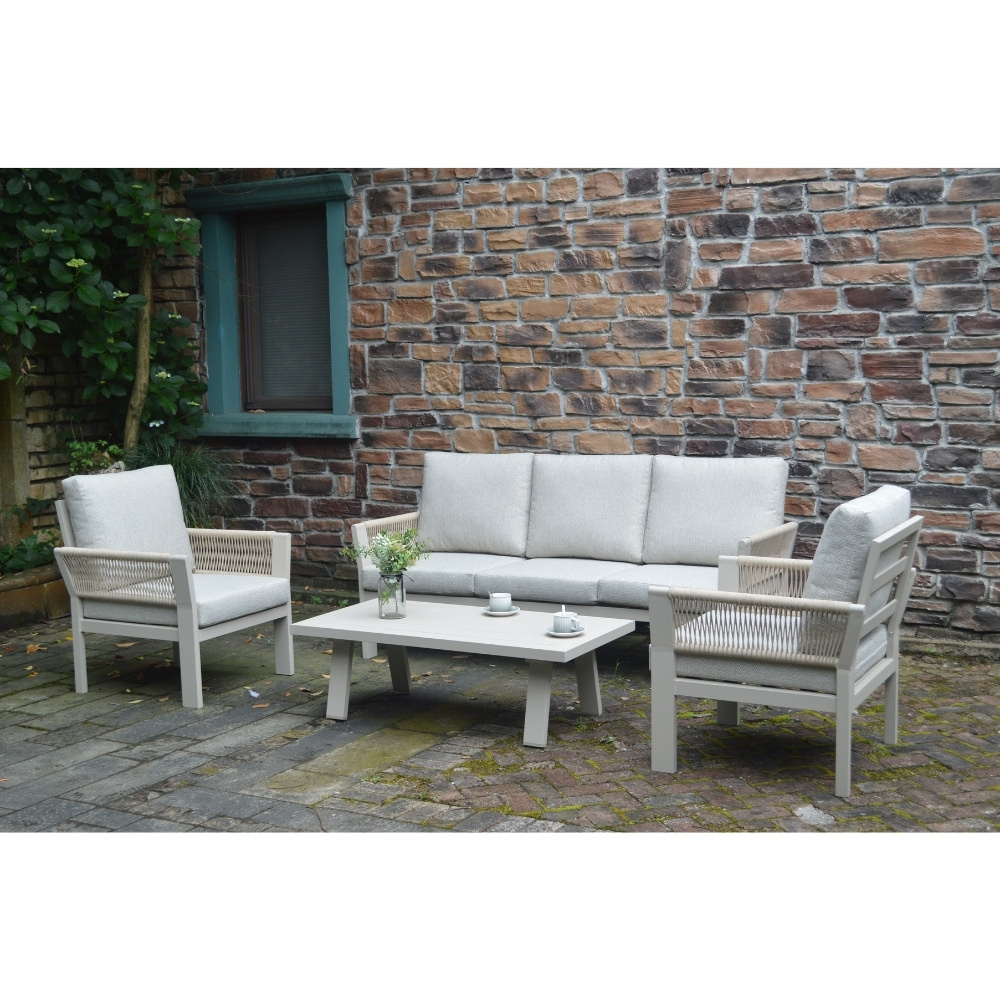 Venezia stoel-bank loungeset 5 personen incl. tafel | aluminium + touw | beige | 4-delig