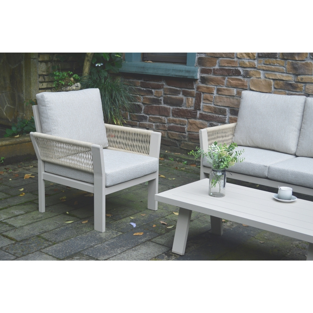 Venezia stoel-bank loungeset 5 personen incl. tafel | aluminium + touw | beige | 4-delig