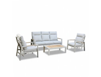 Manhattan stoel-bank loungeset - verstelbaar incl. tafel | aluminium + polywood | beige | 5-delig