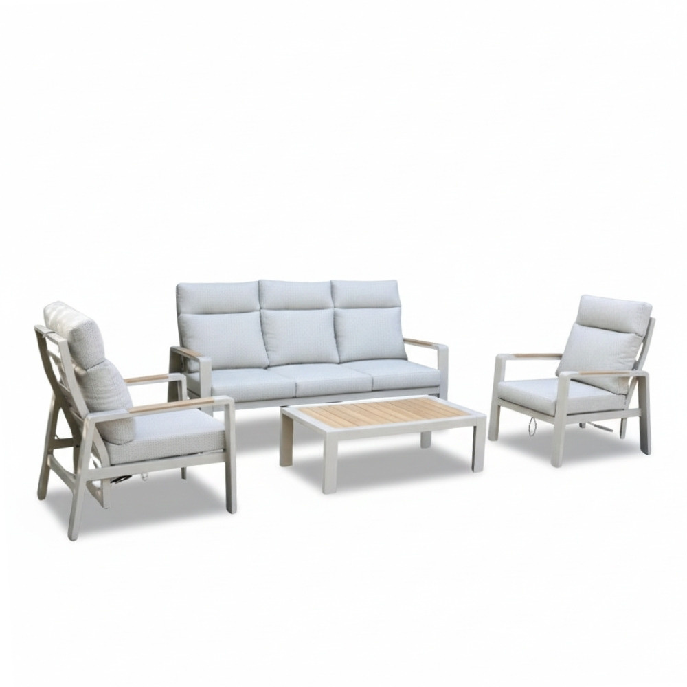 Manhattan stoel-bank loungeset - verstelbaar incl. tafel | aluminium + polywood | beige | 5-delig