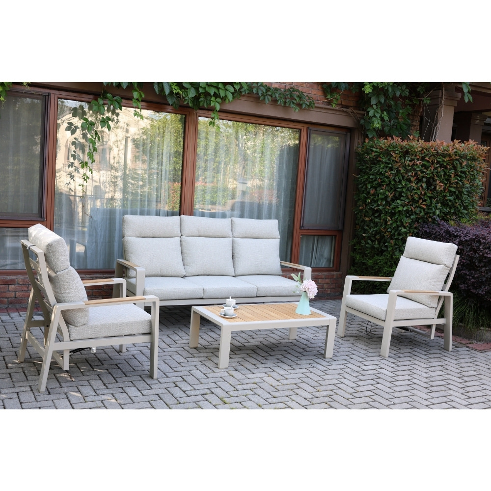 Manhattan stoel-bank loungeset - verstelbaar incl. tafel | aluminium + polywood | beige | 5-delig