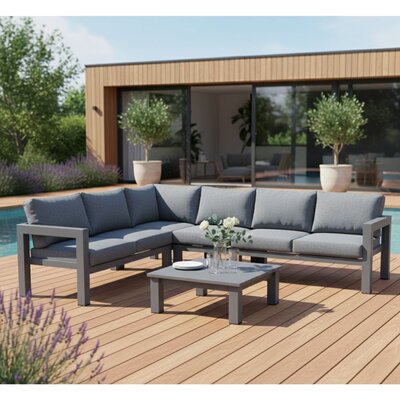 Toronto hoek loungeset met tussenmodule 6 personen | aluminium | antraciet | 5-delig - 296x220cm